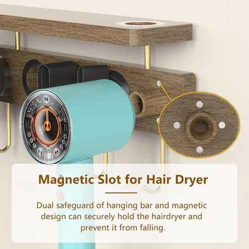 Vista 3 de Affogato Soporte de almacenamiento para secadora de pelo, soporte de pared compatible con Dyson Supersonic, soporte organizador magnético de 5