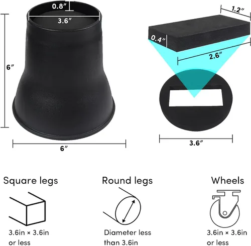 Vista 5 de MYMULIKE Elevadores de cama de 6 pulgadas, paquete de 6 elevadores de muebles de cama resistentes, elevadores de hasta 2200 libras para sofás