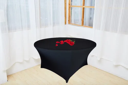 Vista 6 de Mantel elástico redondo negro de 48 pulgadas, paquete de 4 manteles ajustables para mesas de 48 pulgadas (4 pies), mantel redondo de elastano de 48