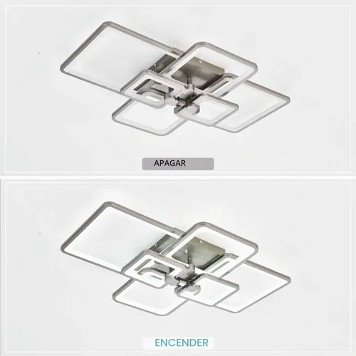 Vista 6 de Lámpara de techo regulable, moderna lámpara de techo LED negra, lámpara de sala de estar de 78 W con 6 diseños geométricos rectangulares Gris