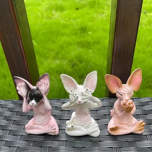 Vista 4 de Juego de 3 estatuas de gato Sphynx sabio Ver escuchar hablar no mal Zen meditando yoga gatos estatuilla esculturas de Buda 3.3 pulgadas de alto