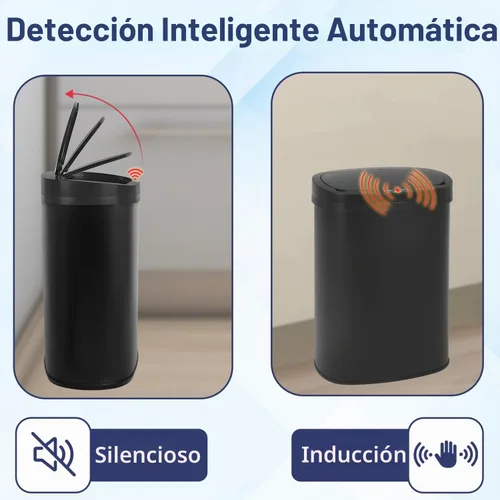 Vista 5 de Bote de basura automático negro con tapa, cubo de basura de 13 galones
