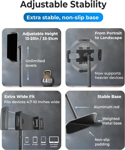 Vista 4 de COOPER TabStand, Soporte para iPad de 20" de Alto para Escritorio, Soporte de Monitor Portátil hasta 17" Soporta 4.4 lb, Soporte de Escritorio