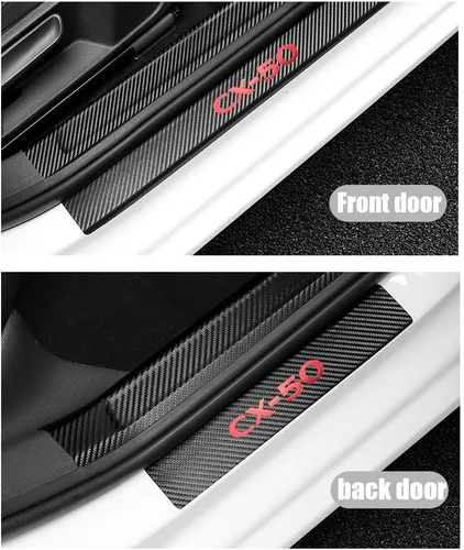 Vista 2 de LEXLEY Protector de umbral de puerta de cuero estilo fibra de carbono para Mazda 2023 2024 2025 2026 CX-50 CX50, protector de umbral de puerta
