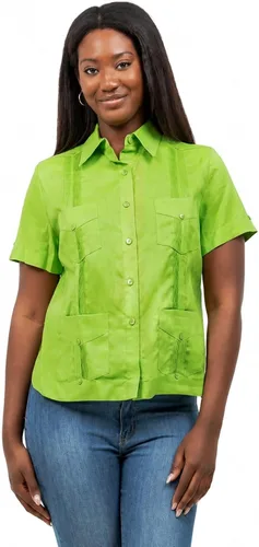 Vista 10 de Mojito Collection Camisa Guayabera tradicional de manga corta para mujer 100% lino Aguamarina