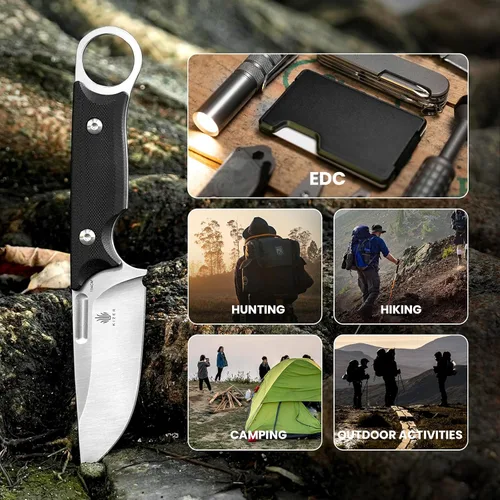 Vista 6 de Cuchillo de hoja fija Kizer Cabox de 3.36" (8.53 cm) 154CM de acero con mango G10 y funda para supervivencia y campamento 1048C1 Mango G10