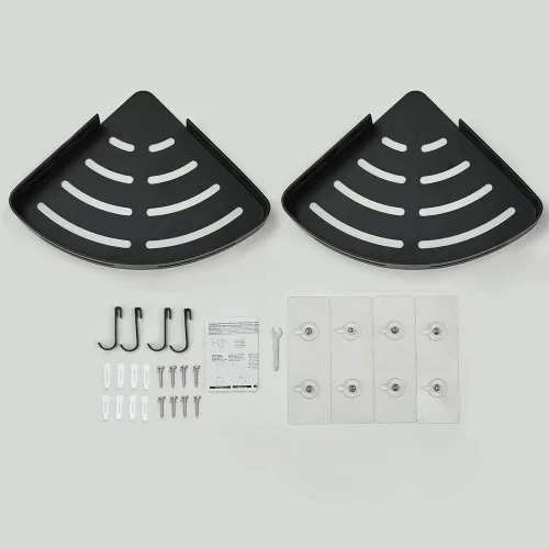 Vista 7 de Estante de esquina adhesivo para baño, organizador de ducha para cocina, inodoro, sin perforaciones, 2 niveles, estantes esquineros de baño