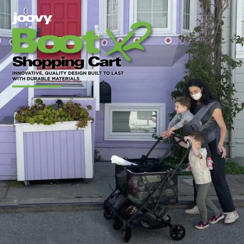 Vista 2 de Joovy Carrito de compras Boot X2 con capacidad de peso total de 122 libras, bolsas extraíbles dobles, neumáticos giratorios para una fácil