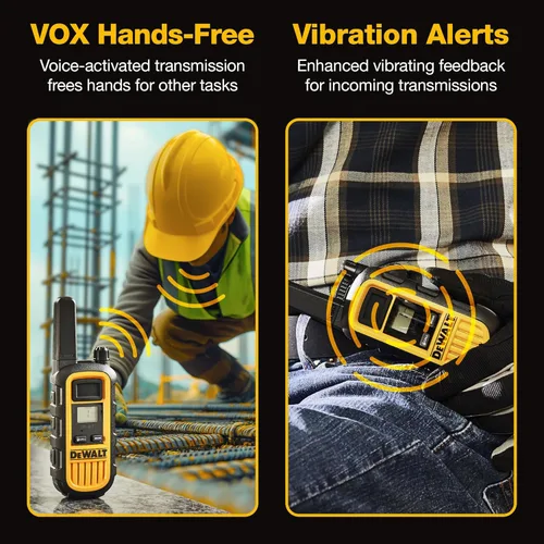 Vista 7 de DEWALT DXFRS300 FRS Walkie Talkies, radio de 2 vías de largo alcance, 1W, IP67 impermeable, paquete de 6 con 6 auriculares, cargador de banda