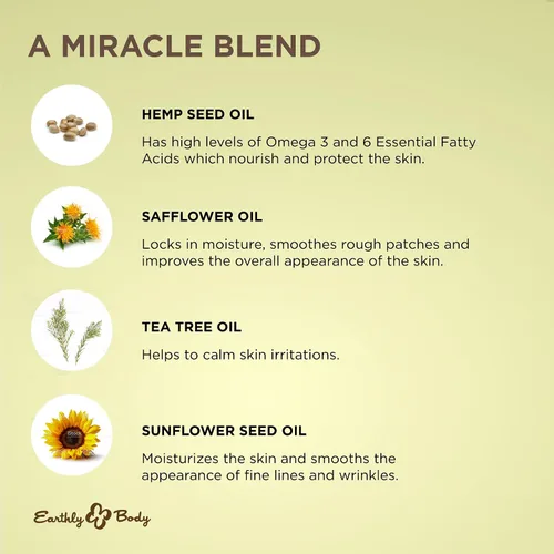 Vista 4 de Earthly Body Miracle Oil - Crema de árbol de té, 4 onzas, aceites de árbol de té, semillas de cáñamo, cártamo y girasol, nutre y protege la piel