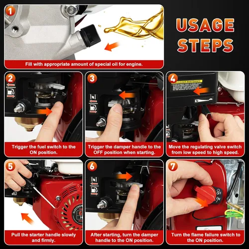 Vista 7 de Motor de gas de 6.5 HP – Motor de arranque refrigerado por aire de 160 cc de 4 tiempos, diseño OHV, velocidad de 3600 rpm para compresor