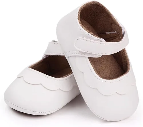 Vista 4 de Infant Baby Girls Mary Jane Shoes Non-Slip Rubber Sole Ballet Slippers Princess Dress Wedding Shoes Newborn Crib Shoes