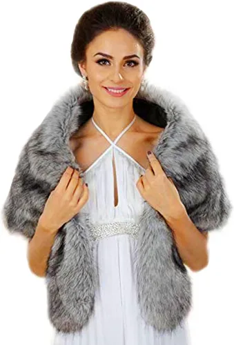 Vista 15 de Aukmla Bufanda de piel de boda para mujer con broche de diamantes de imitación para novia y damas de honor