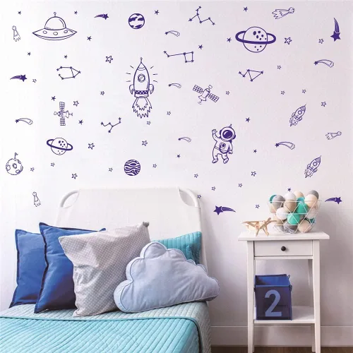 Vista 8 de Adhesivo de vinilo para habitación de niños, diseño de astronauta espacial Negro