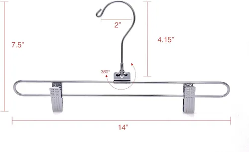 Vista 4 de Juego de colgador cromado de calidad para pantalones y faldas – Paquete de 8 con ganchos giratorios de 360 grados, perchas duraderas y antioxidantes