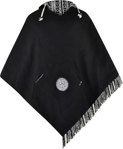 Vista 3 de virblatt - Poncho para hombre 100 algodón Poncho mexicano Baja sudadera con capucha para hombre Reversible Capa azteca mexicana con capucha