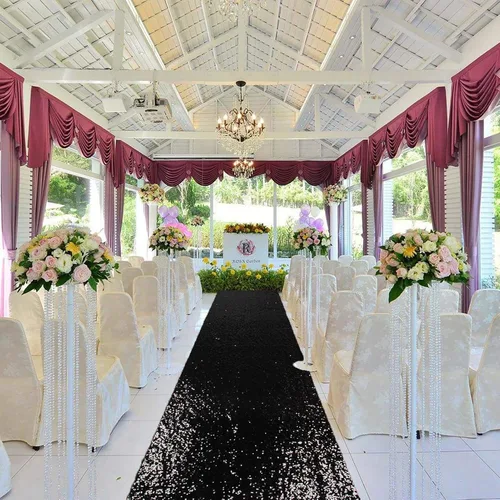Vista 4 de ShinyBeauty Pasillo de Lentejuelas Negras Brillantes de 2 pies x 15 pies Alfombra Brillante para Bodas, Graduaciones, Fiestas, Alfombra Negra