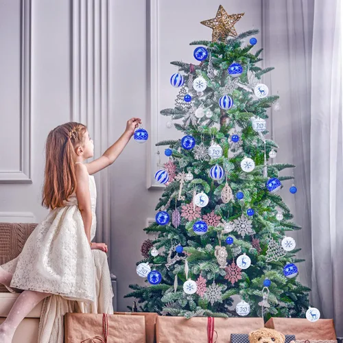 Vista 7 de 48 adornos de bolas de Navidad azul real y plateado para decoración de árbol de Navidad/Hanukkah judío – 10 estilos de adornos de bolas de Navidad