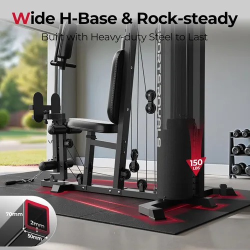 Vista 5 de Sportsroyals Equipo de gimnasio en casa, pila de peso de 150 libras, máquina de entrenamiento de cuerpo completo con sistema de polea