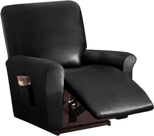 Vista 17 de Vctops - Funda elástica de 6 piezas para sofá biplaza reclinable, de cuero sintético impermeable, protector de muebles antideslizante con borde Negro