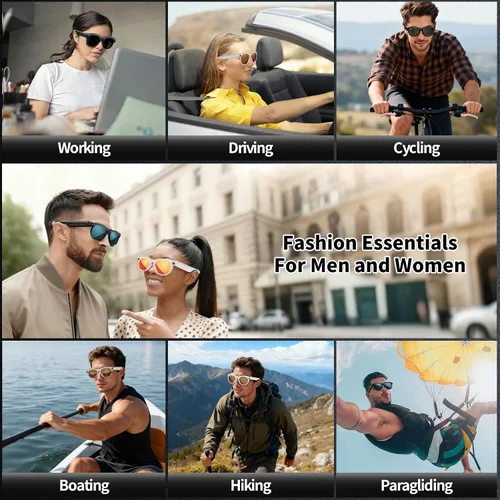Vista 8 de Lentes inteligentes con cámara, lentes de sol Bluetooth AI, traducción, control de voz, reproducción de música para viajes, conferencias y vlogging