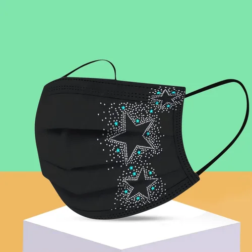 Vista 6 de Paquete de 50 mascarillas desechables para mujer, diseño de estrellas, mariposa, vacaciones, cuidado de la piel para adultos, transpirable, filtro