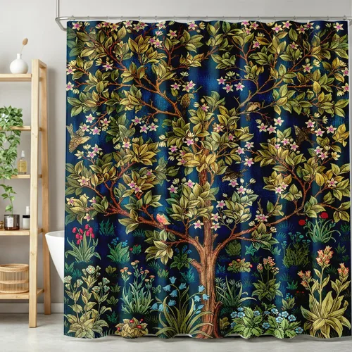 Vista 40 de Cortina de ducha con 12 ganchos para baño, 72 x 72 pulgadas, diseño floral bohemio con hojas tropicales retro y florales (bohemio floral-1)