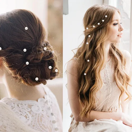 Vista 5 de Juego de pinzas y pasadores para el cabello de perlas blancas, 30 mini alfileres, lindos accesorios para el cabello de perlas para mujeres, niñas