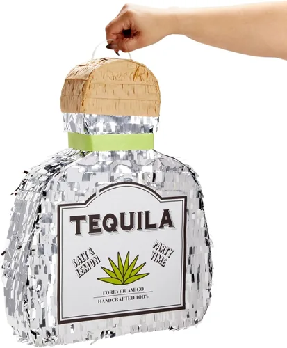 Vista 7 de Sparkle and Bash Forma de botella de tequila de piñata, pequeña, lámina plateada, 16.5 x 13 x 3 pulgadas, piñata para decoraciones de fiesta