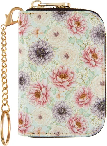 Vista 8 de Soporte para tarjetas de crédito, cartera con bloqueo RFID para mujer, pequeña cartera delgada de cuero con llavero con cremallera, funda
