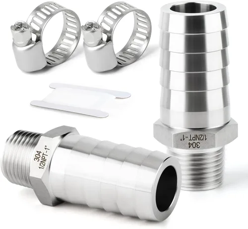 Vista 85 de TAISHER 1 PIEZA Accesorio de Manguera Codo de Acero Inoxidable 304 de 90 Grados - Púa de 1" x Púa de 1" para Combustible/Aire/Líquido/Gas con 2