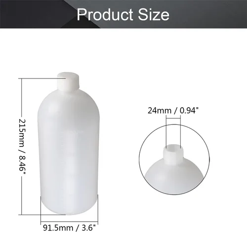 Vista 2 de Othmro 5 botellas de polietileno de 33.8 fl oz/33.82 onzas, botella cilíndrica de reactivo químico de laboratorio, botella de reactivo