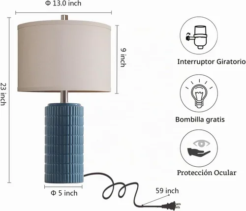 Vista 5 de AIEAMPDO Juego de 2 lámparas de mesa de cerámica estilo granja de 23'' para sala de estar, lámpara rústica para mesita de noche para dormitorio
