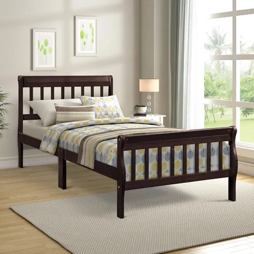 Vista 9 de Merax - Base de colchón de madera maciza con cabecero, sin sombreador de caja, fácil montaje para plataforma infantil, doble, blanco (tripa)
