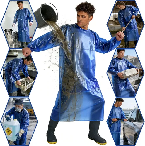 Vista 6 de SUJAN Traje Antisalpicaduras Delantal Impermeable Resistente a Químicos, Mono de PVC de Manga Larga Splash suit, chemical resistant smock, safety