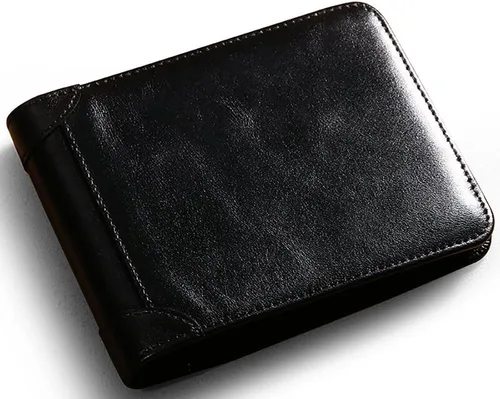 Vista 3 de MANBANG Cartera plegable de piel de vaca auténtica para hombre, Negro Medio
