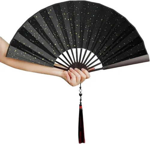 Vista 8 de Ventilador de mano de aleación de aluminio, ventilador plegable de Kung Fu de defensa propia para colección, baile, kung fu, regalo, fitness, Negro