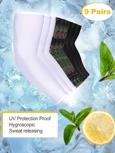 Vista 2 de Mudder 9 pares de mangas unisex de protección UV para brazo de refrigeración mangas de seda de hielo para brazo talla única