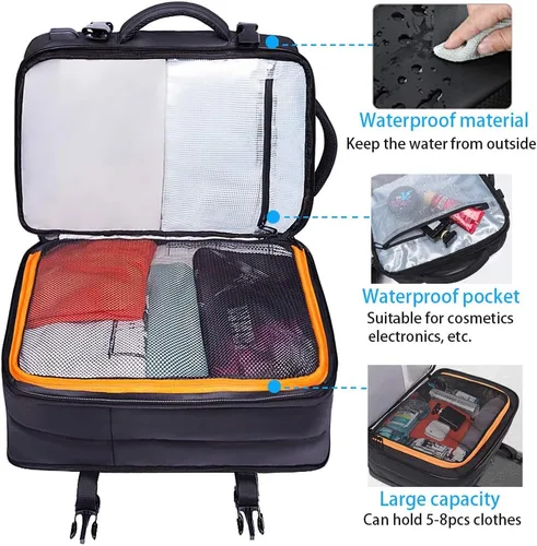 Vista 3 de Mochila de viaje de 35 litros, mochila de mano aprobada para vuelos para bolsa de viaje internacional, resistente al agua, duradera, mochilas
