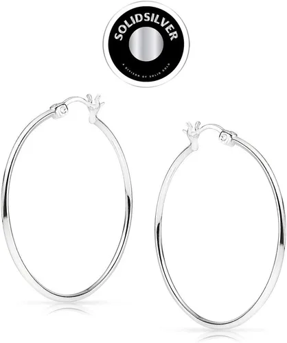 Vista 3 de SOLIDSILVER - Pendientes de aro de plata de ley de 0.059in de grosor, con diseño de clic, de 0.394in a 1.969in.