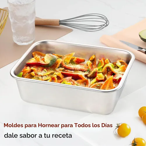 Vista 6 de Onader - Bandeja para lasaña profunda, rectangular de acero inoxidable de 10 x 8¼ pulgadas, bandeja para hornear de metal, apta para horno