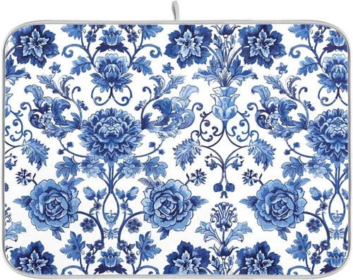 Vista 13 de Tapete de secado de platos Wamika con lazo negro para encimera de cocina 16x18, lazo de moño coqueto, tapete rectangular pequeño de secado
