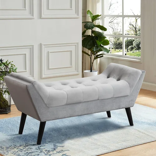 Vista 10 de Andeworld Banco de Cama Tapizado con Capitoné, Reposapiés Otomán de Entrada, Banco de Dos Asientos (Gris Oscuro)