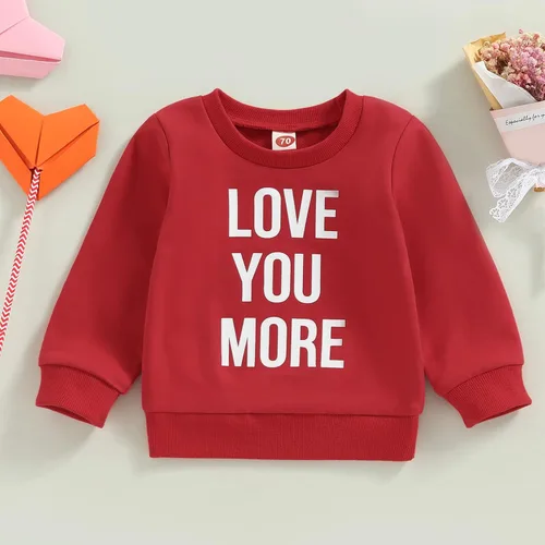 Vista 182 de Traje de San Valentín para bebé, niña, niño, traje de San Valentín, sudadera de manga larga con estampado de corazón