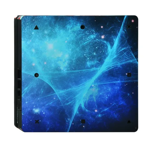 Vista 5 de eXtremeRate Full Set Faceplate Skin Decals Stickers and 2 Led Lightbar for ps4 Slimfor ps4 Slim Console & 2 Controller Decal Covers - Blue Galaxy