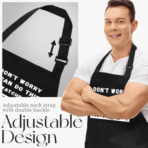 Vista 4 de NLUS Delantales divertidos para hombres, delantal divertido para cocinero para cocinar, asar a la parrilla, barbacoa con 3 bolsillos, regalos