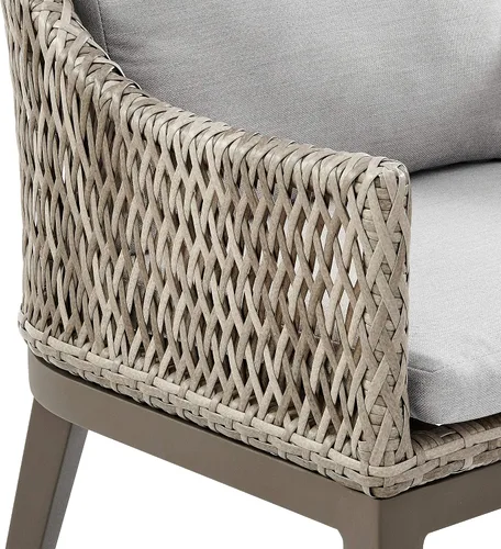 Vista 5 de Armen Living Silvana - Silla de comedor de mimbre y aluminio para exteriores con cojines beige - Juego de 2