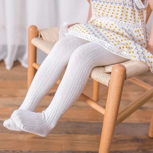 Vista 6 de Century Star Girls School Cotton Cable Knit Tights Winter Warm Stockings Blanco
