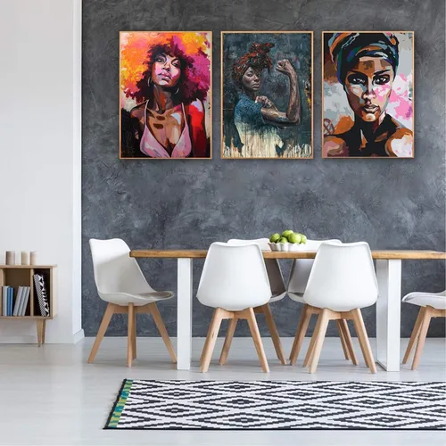 Vista 2 de Ecyanlv Lienzo de mujer afroamericana para pared, cuadros de mujeres negras, pinturas abstractas de arte africano, retrato de mujer negra, arte