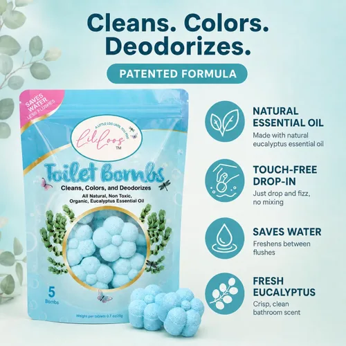 Vista 2 de Bombas de inodoro de aceite esencial natural para inodoros, tabletas limpiadoras de inodoro, aroma de eucalipto de larga duración para un baño
